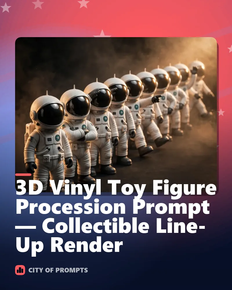 Cover image for 3D Vinyl Toy Figure Procession Prompt — Collectible Line-Up Render