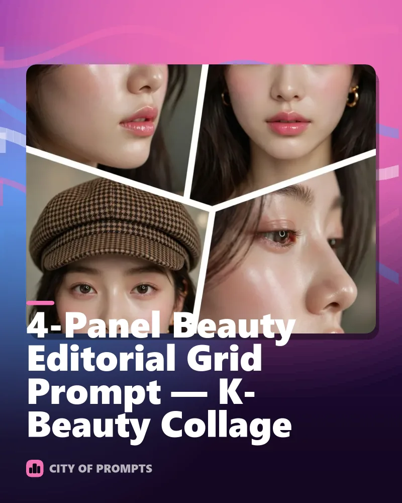 Cover image for 4-Panel Beauty Editorial Grid Prompt — K-Beauty Collage