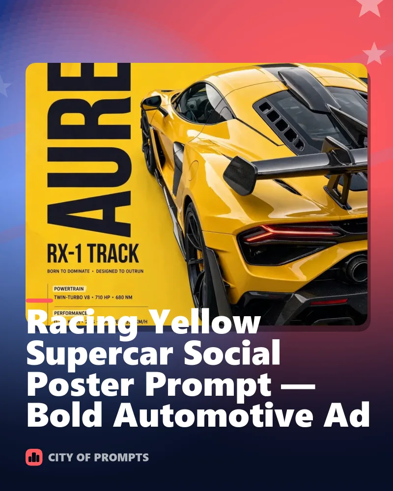 Cover image for Racing Yellow Supercar Social Poster Prompt — Bold Automotive Ad