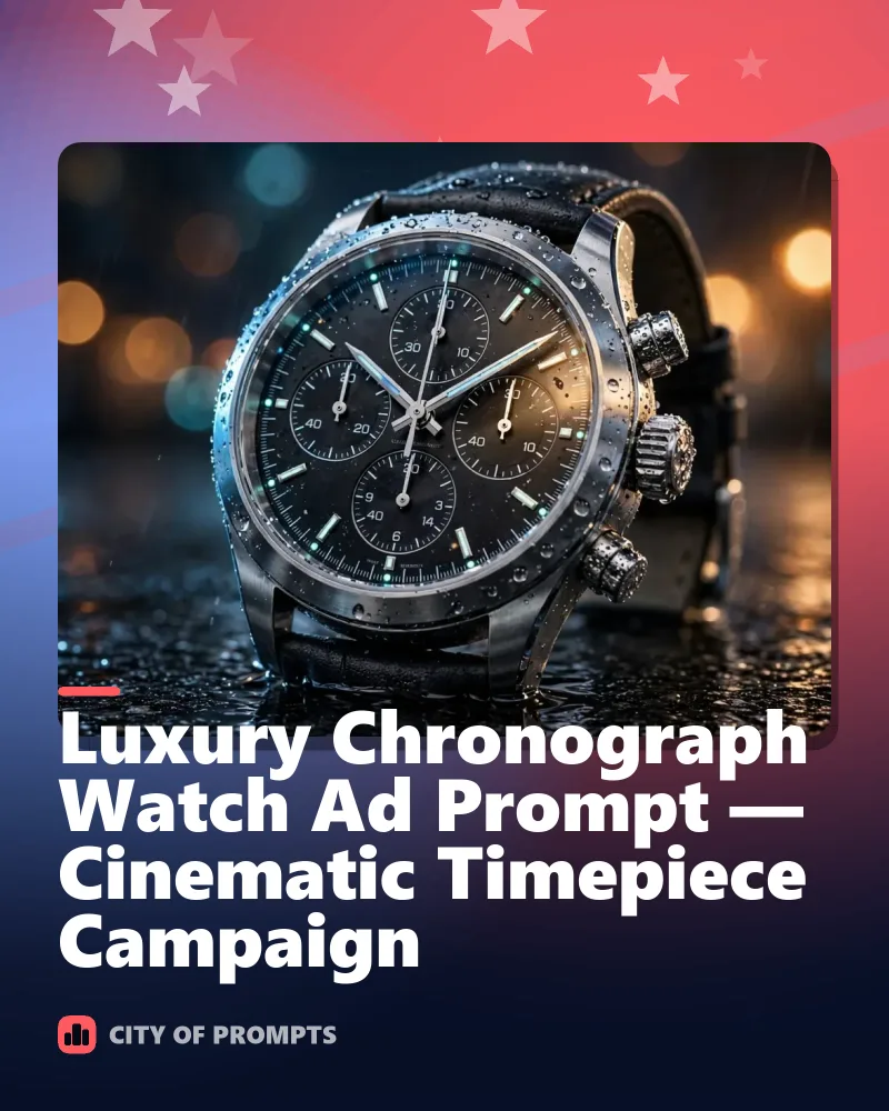 Cover image for Luxury Chronograph Watch Ad Prompt — Cinematic Timepiece Campaign
