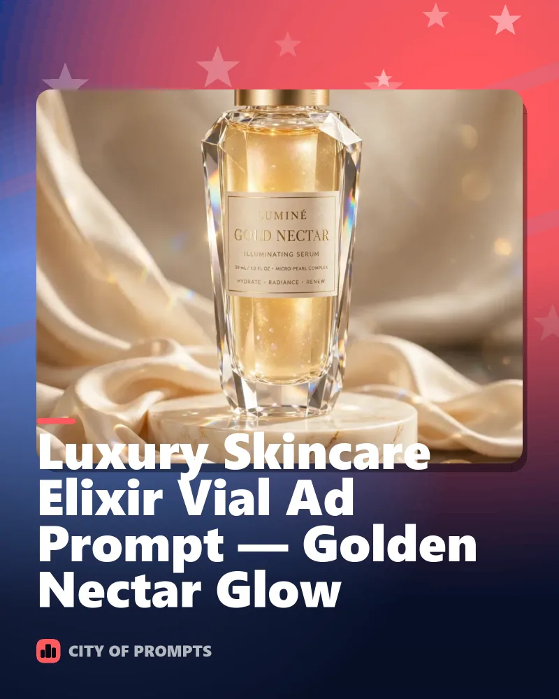 Cover image for Luxury Skincare Elixir Vial Ad Prompt — Golden Nectar Glow