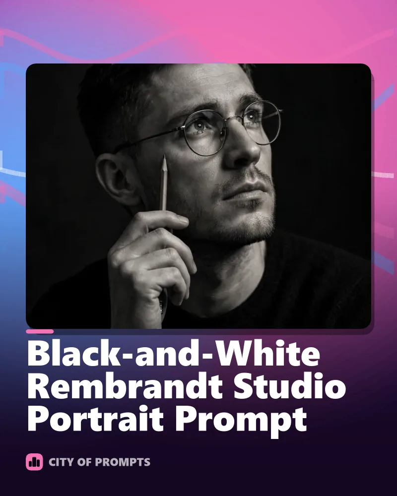Cover image for Black-and-White Rembrandt Studio Portrait Prompt