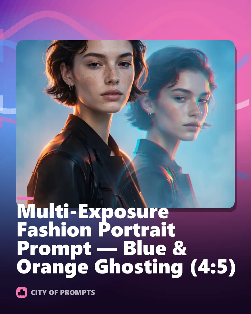 Cover image for Multi-Exposure Fashion Portrait Prompt — Blue & Orange Ghosting (4:5)