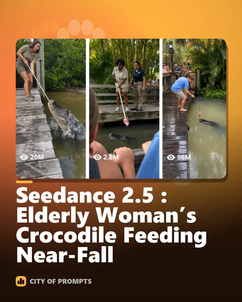 Cover image for Seedance 2.5 : Elderly Woman’s Crocodile Feeding Near-Fall