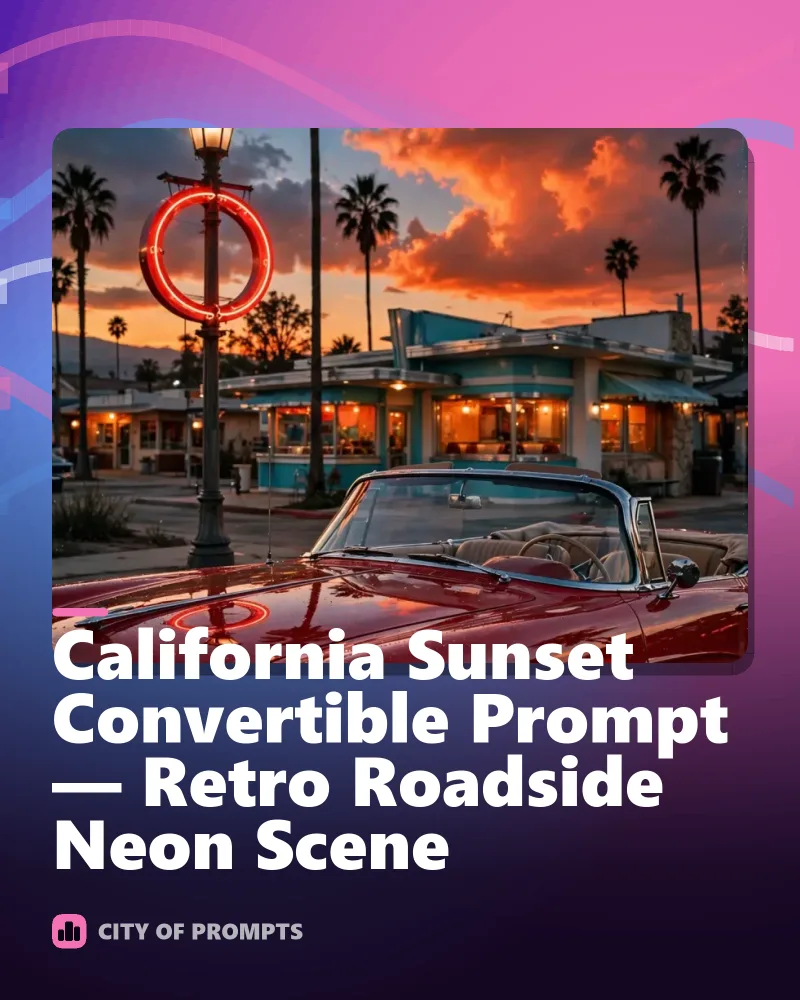 Cover image for California Sunset Convertible Prompt — Retro Roadside Neon Scene