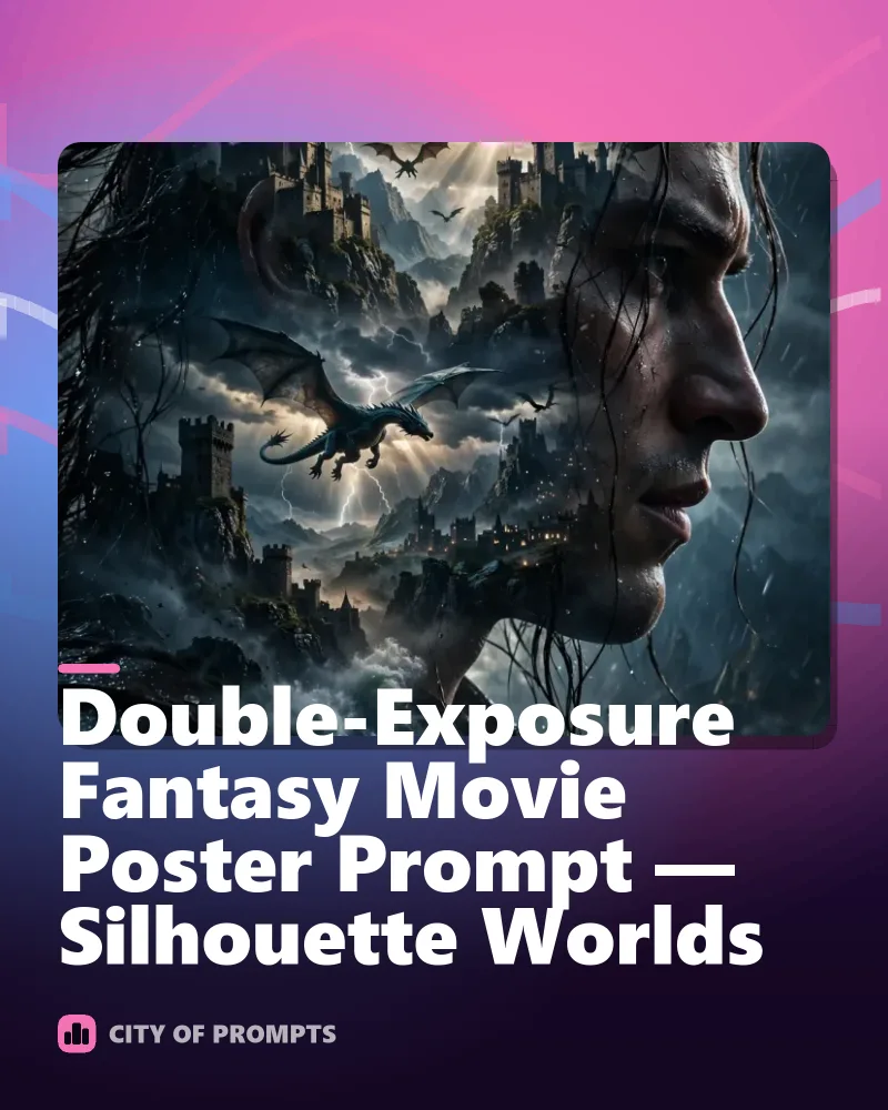 Cover image for Double-Exposure Fantasy Movie Poster Prompt — Silhouette Worlds
