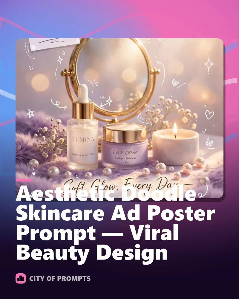 Cover image for Aesthetic Doodle Skincare Ad Poster Prompt — Viral Beauty Design