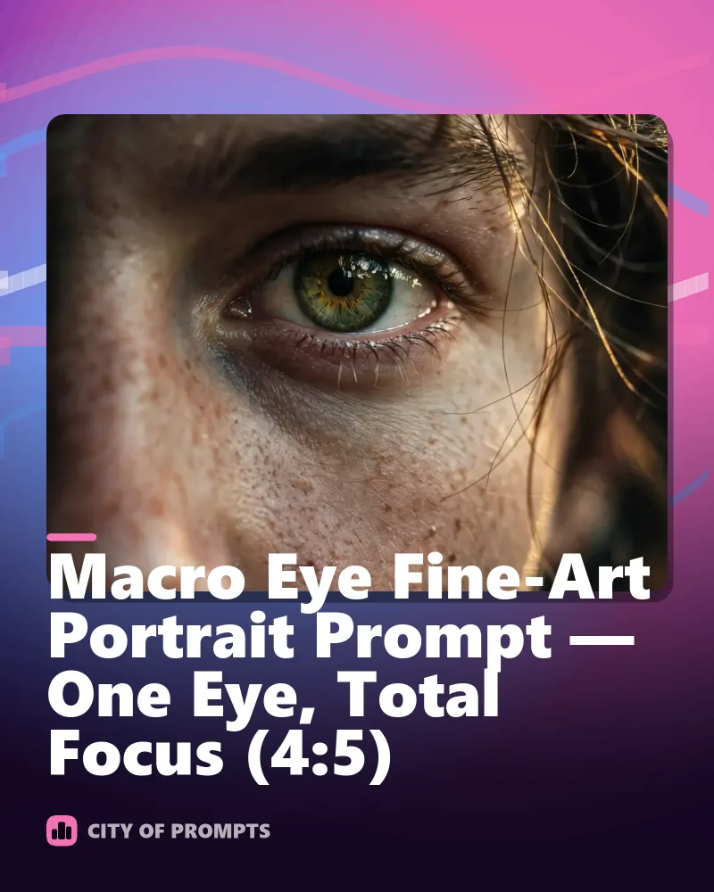 Cover image for Macro Eye Fine-Art Portrait Prompt — One Eye, Total Focus (4:5)