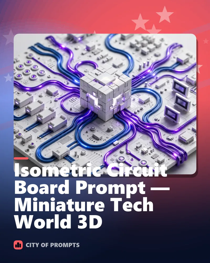 Cover image for Isometric Circuit Board Prompt — Miniature Tech World 3D