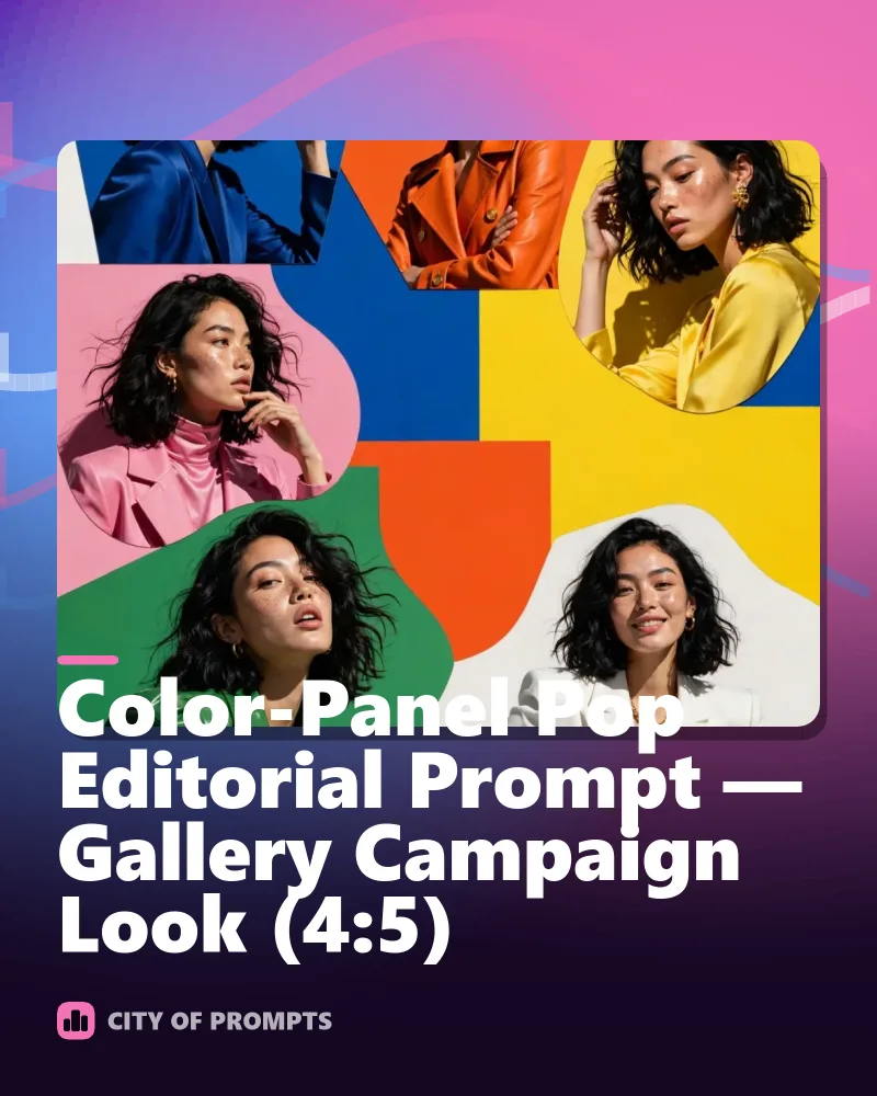 Cover image for Color-Panel Pop Editorial Prompt — Gallery Campaign Look (4:5)