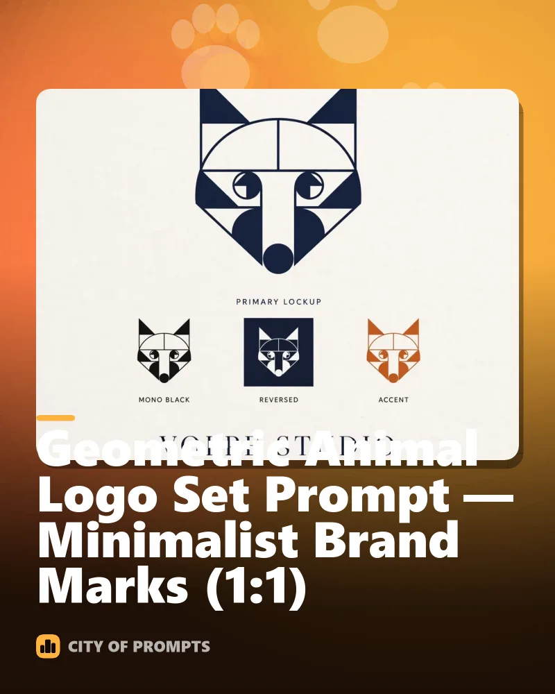 Cover image for Geometric Animal Logo Set Prompt — Minimalist Brand Marks (1:1)