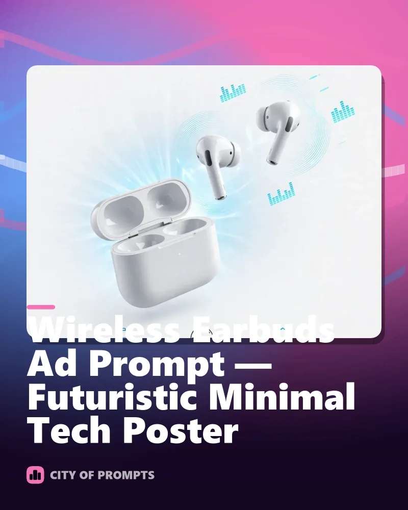 Cover image for Wireless Earbuds Ad Prompt — Futuristic Minimal Tech Poster