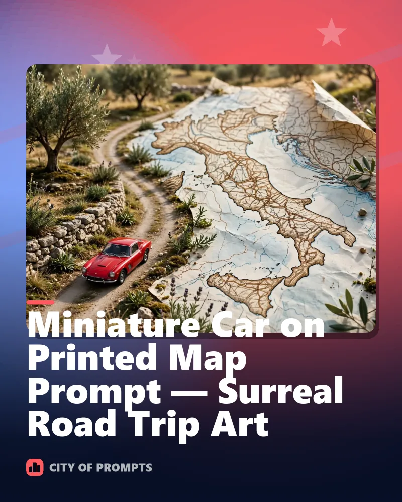 Cover image for Miniature Car on Printed Map Prompt — Surreal Road Trip Art
