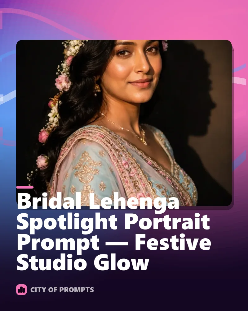 Cover image for Bridal Lehenga Spotlight Portrait Prompt — Festive Studio Glow