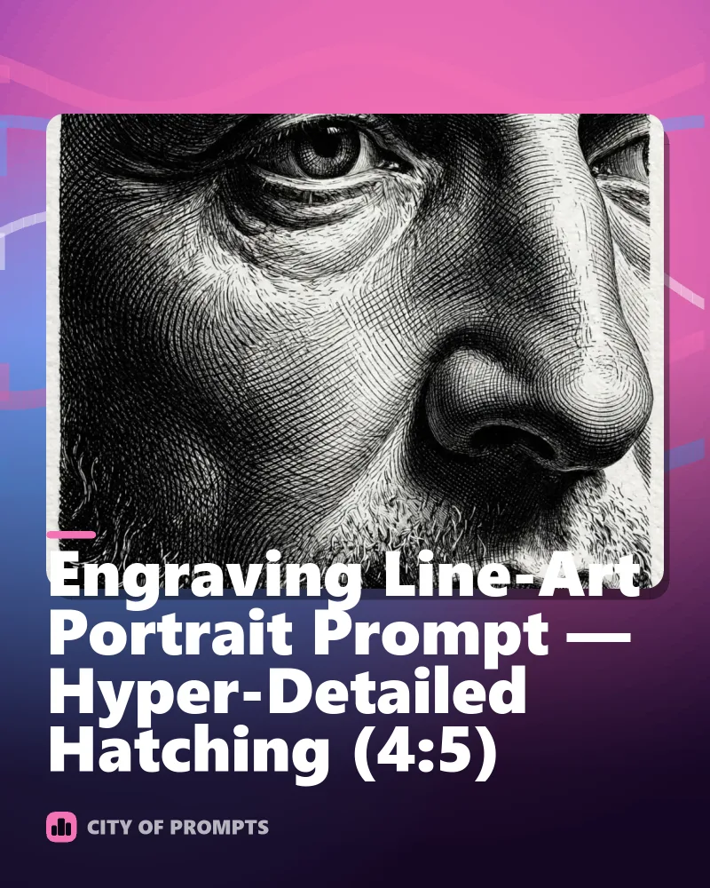 Cover image for Engraving Line-Art Portrait Prompt — Hyper-Detailed Hatching (4:5)