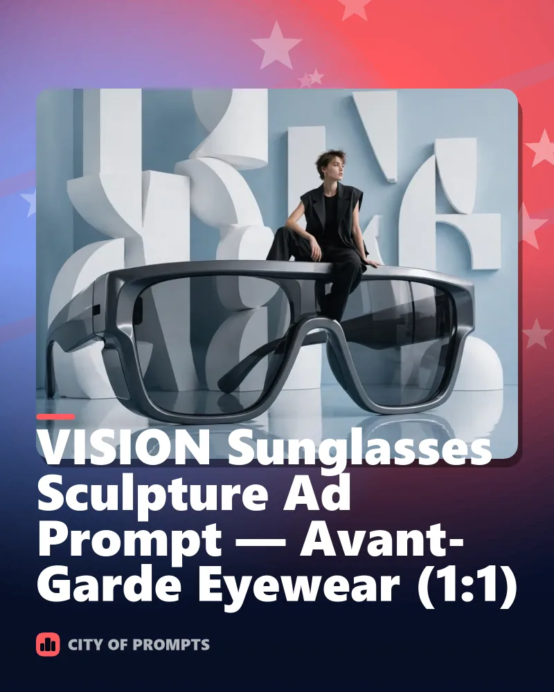 Cover image for VISION Sunglasses Sculpture Ad Prompt — Avant-Garde Eyewear (1:1)
