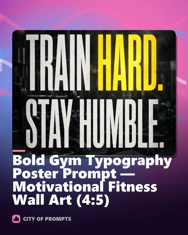 Cover image for Bold Gym Typography Poster Prompt — Motivational Fitness Wall Art (4:5)