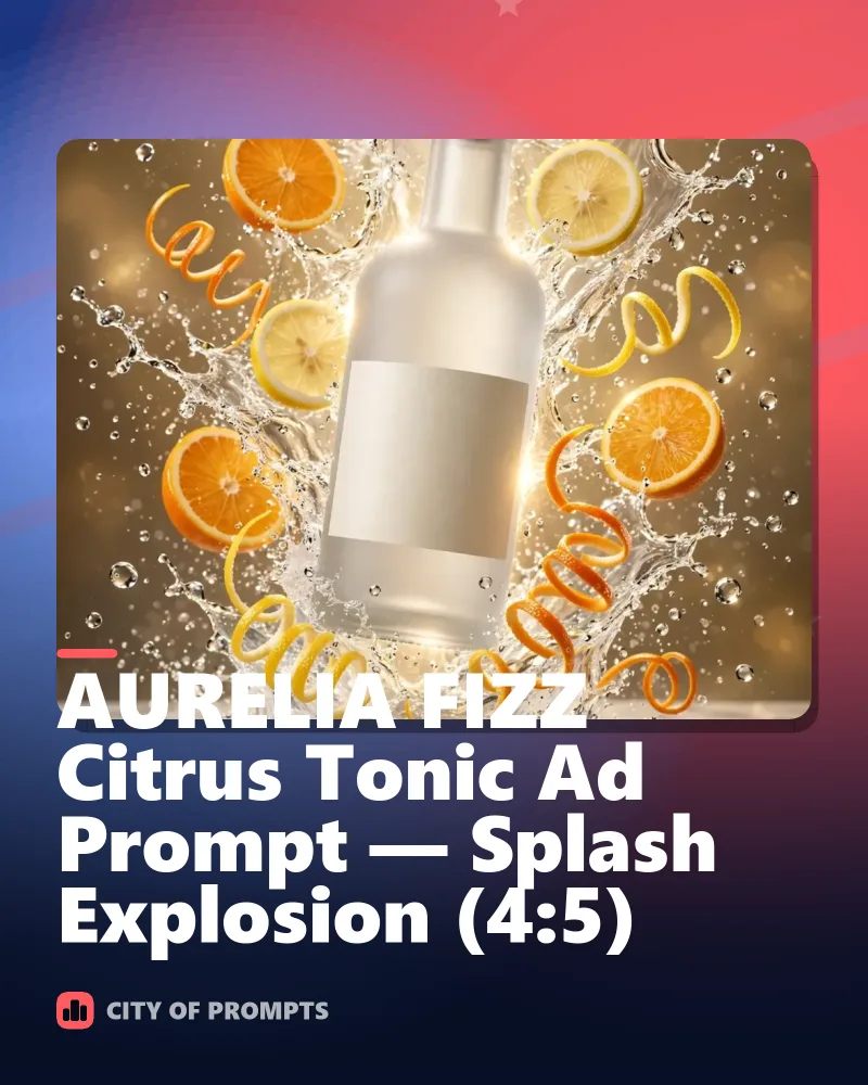 Cover image for AURELIA FIZZ Citrus Tonic Ad Prompt — Splash Explosion (4:5)