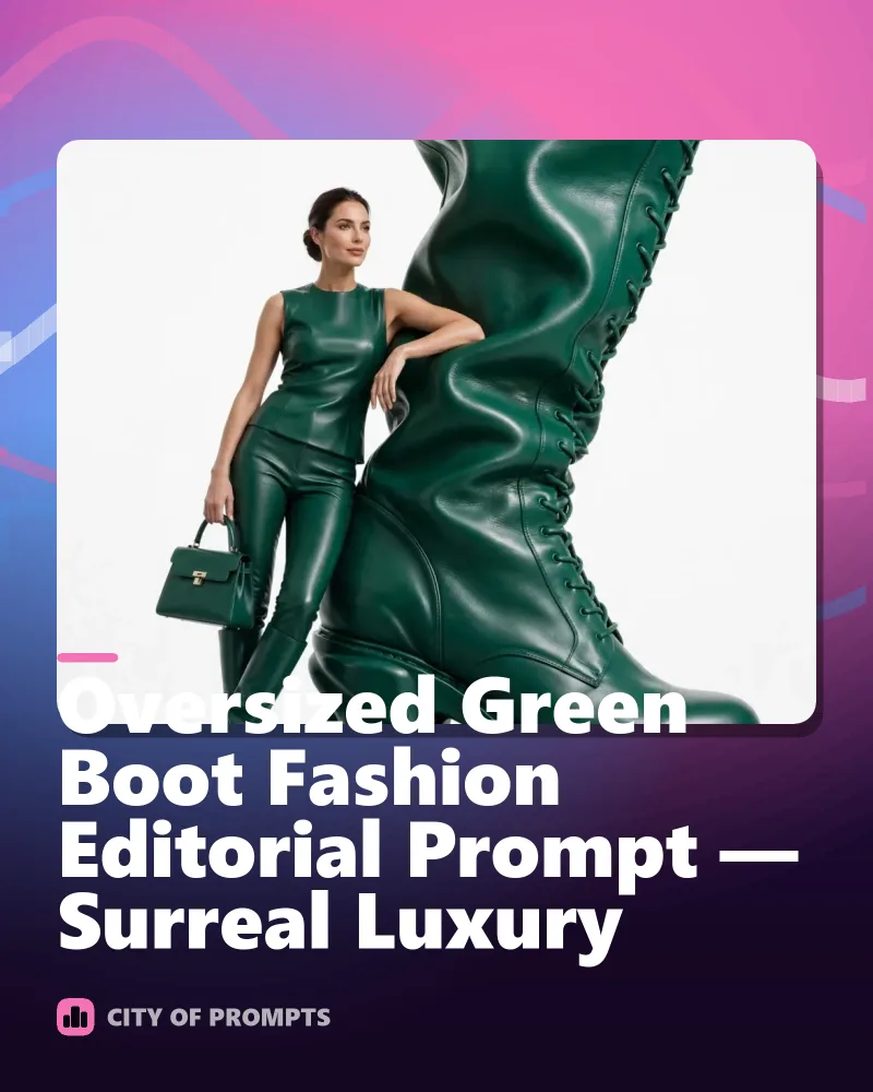 Cover image for Oversized Green Boot Fashion Editorial Prompt — Surreal Luxury