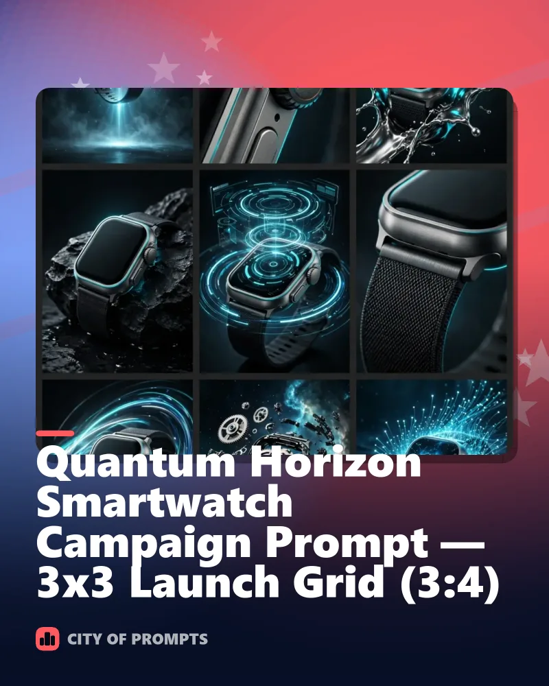 Cover image for Quantum Horizon Smartwatch Campaign Prompt — 3x3 Launch Grid (3:4)