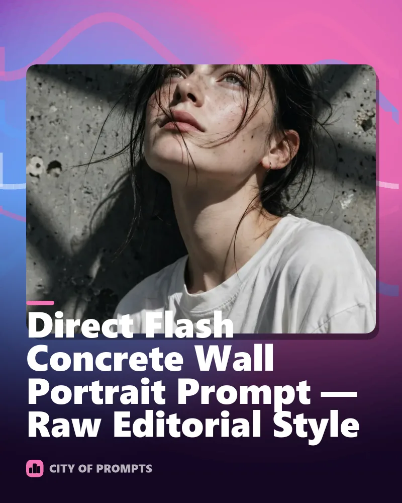 Cover image for Direct Flash Concrete Wall Portrait Prompt — Raw Editorial Style