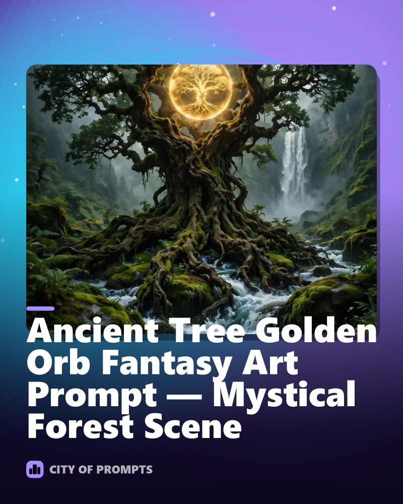 Cover image for Ancient Tree Golden Orb Fantasy Art Prompt — Mystical Forest Scene
