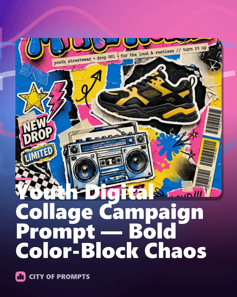 Cover image for Youth Digital Collage Campaign Prompt — Bold Color-Block Chaos