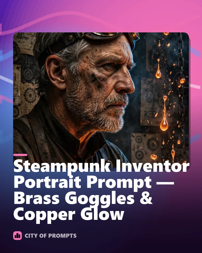 Cover image for Steampunk Inventor Portrait Prompt — Brass Goggles & Copper Glow