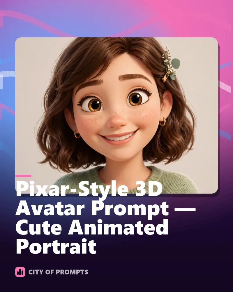 Cover image for Pixar-Style 3D Avatar Prompt — Cute Animated Portrait