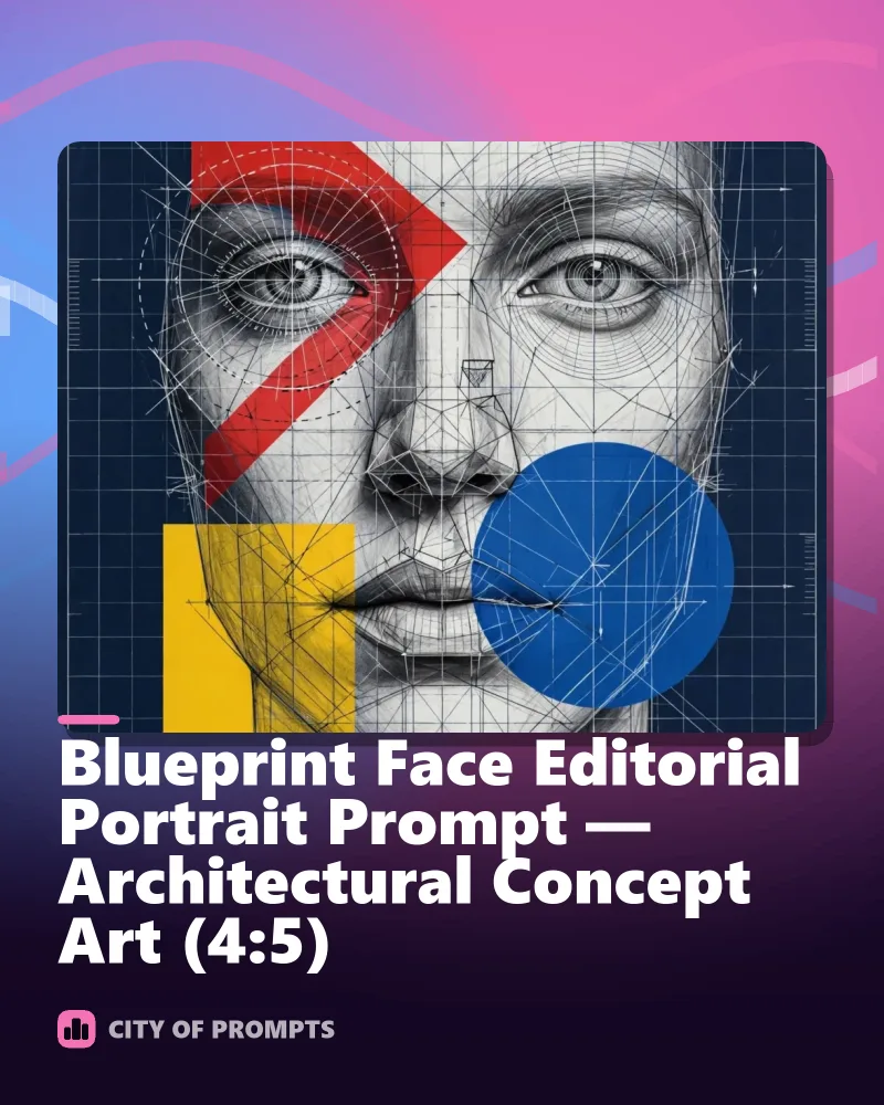 Cover image for Blueprint Face Editorial Portrait Prompt — Architectural Concept Art (4:5)