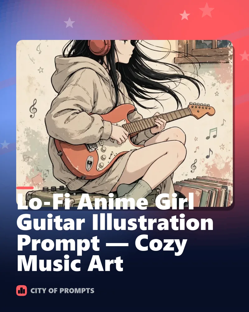 Cover image for Lo-Fi Anime Girl Guitar Illustration Prompt — Cozy Music Art