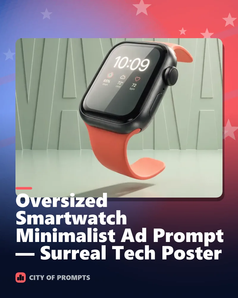 Cover image for Oversized Smartwatch Minimalist Ad Prompt — Surreal Tech Poster