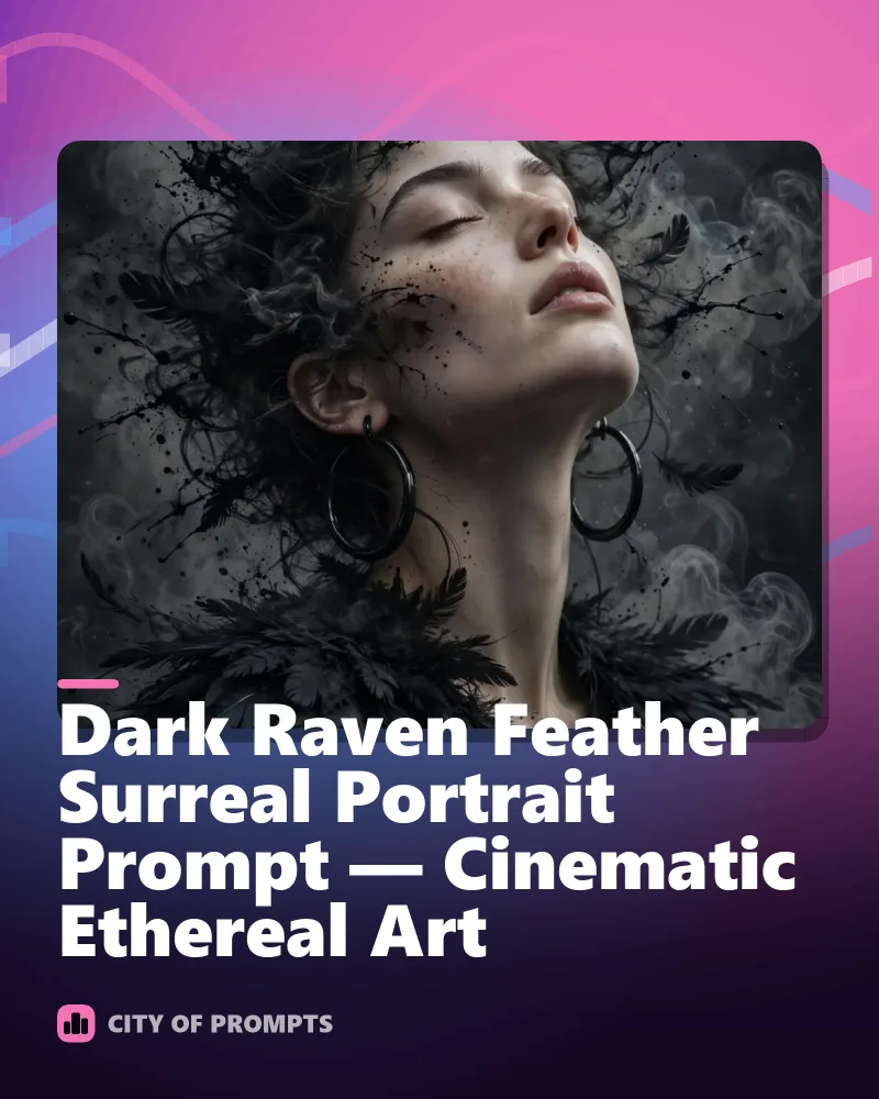 Cover image for Dark Raven Feather Surreal Portrait Prompt — Cinematic Ethereal Art