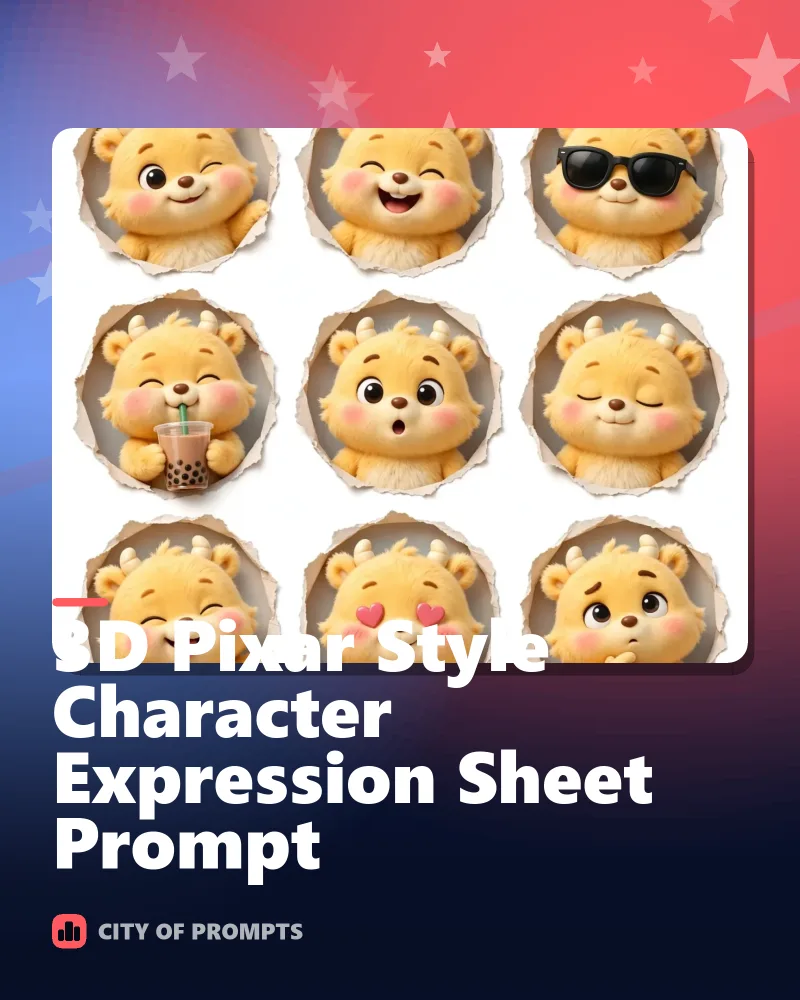 Cover image for 3D Pixar Style Character Expression Sheet Prompt