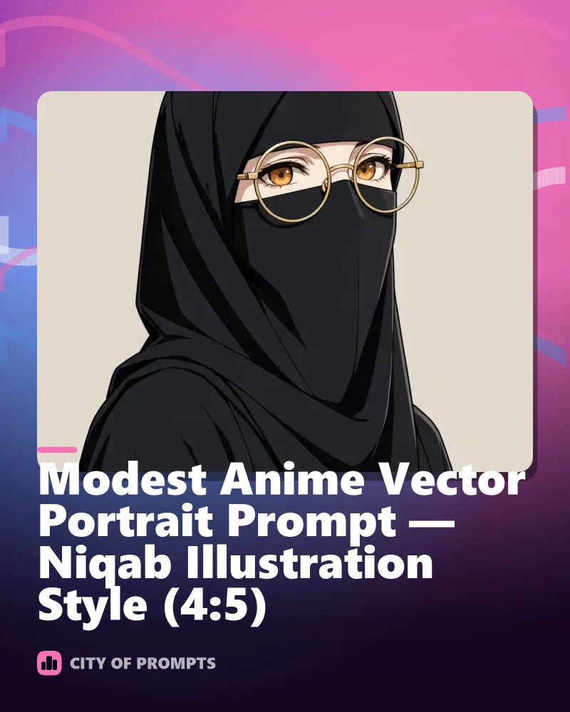 Cover image for Modest Anime Vector Portrait Prompt — Niqab Illustration Style (4:5)