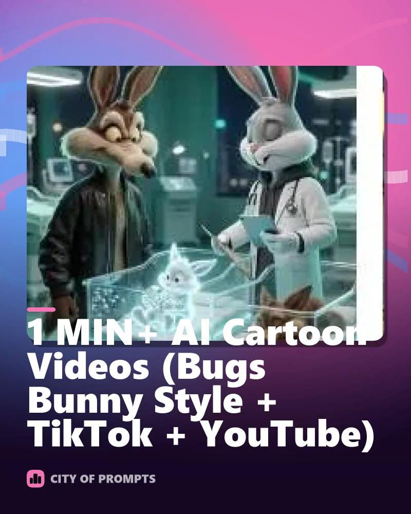 Cover image for 1 MIN+ AI Cartoon Videos (Bugs Bunny Style + TikTok + YouTube)