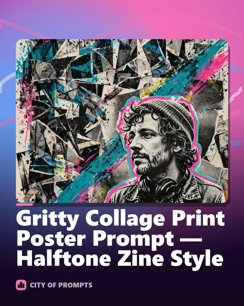Cover image for Gritty Collage Print Poster Prompt — Halftone Zine Style