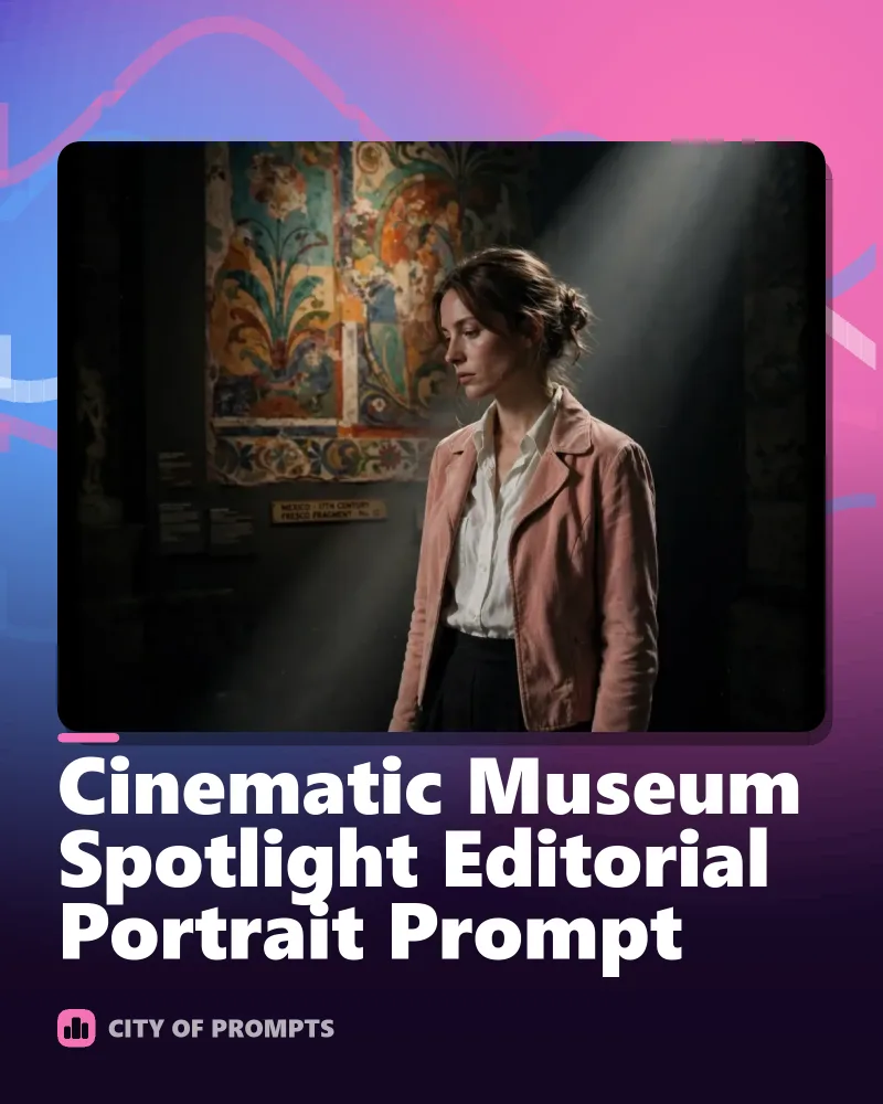 Cover image for Cinematic Museum Spotlight Editorial Portrait Prompt