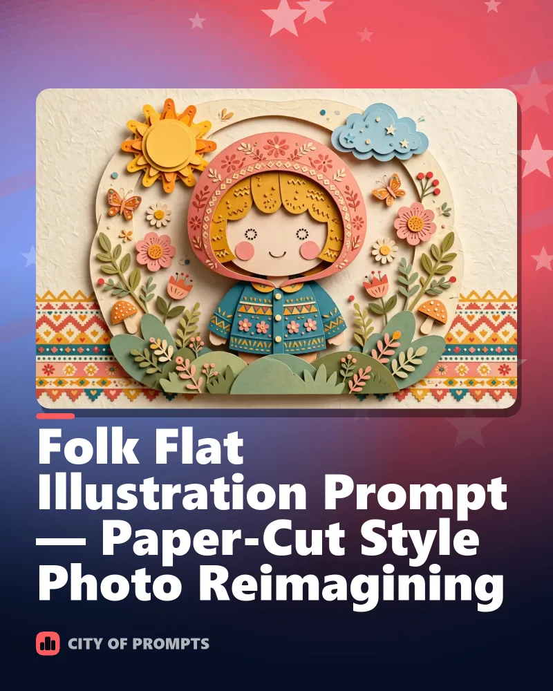Cover image for Folk Flat Illustration Prompt — Paper-Cut Style Photo Reimagining