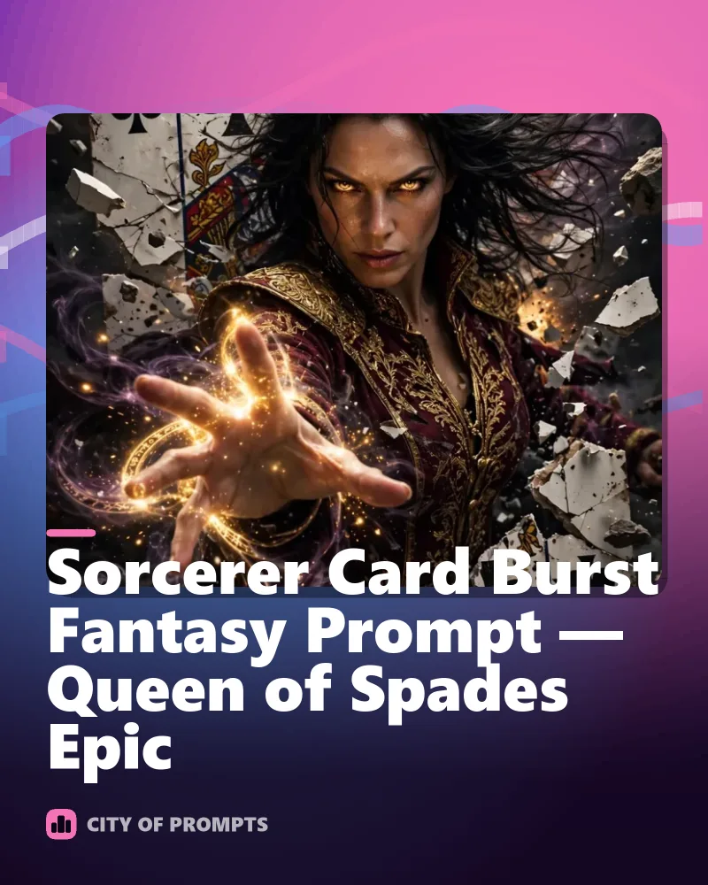 Cover image for Sorcerer Card Burst Fantasy Prompt — Queen of Spades Epic