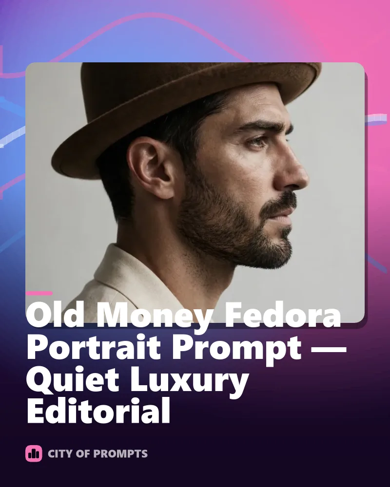 Cover image for Old Money Fedora Portrait Prompt — Quiet Luxury Editorial