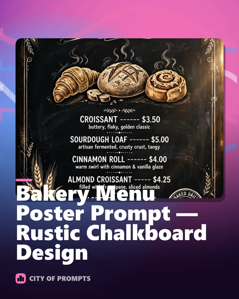 Cover image for Bakery Menu Poster Prompt — Rustic Chalkboard Design
