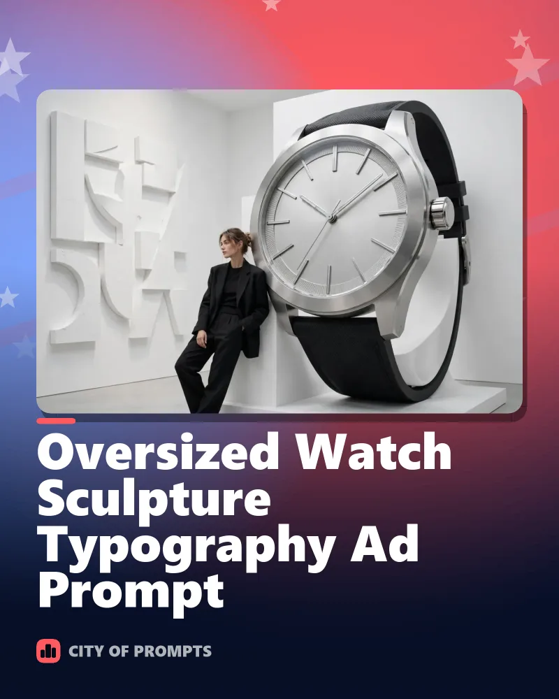 Cover image for Oversized Watch Sculpture Typography Ad Prompt