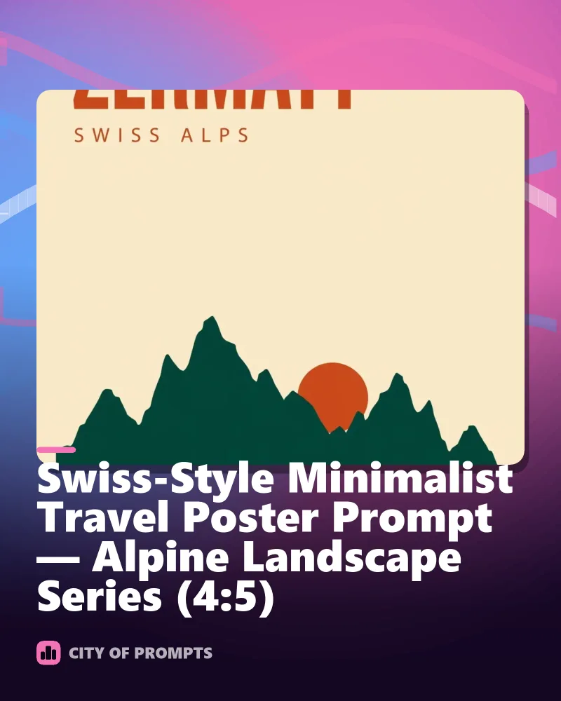 Cover image for Swiss-Style Minimalist Travel Poster Prompt — Alpine Landscape Series (4:5)