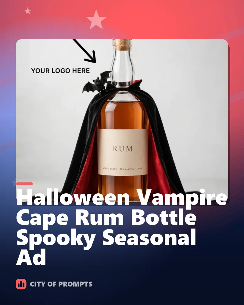 Cover image for Halloween Vampire Cape Rum Bottle Spooky Seasonal Ad