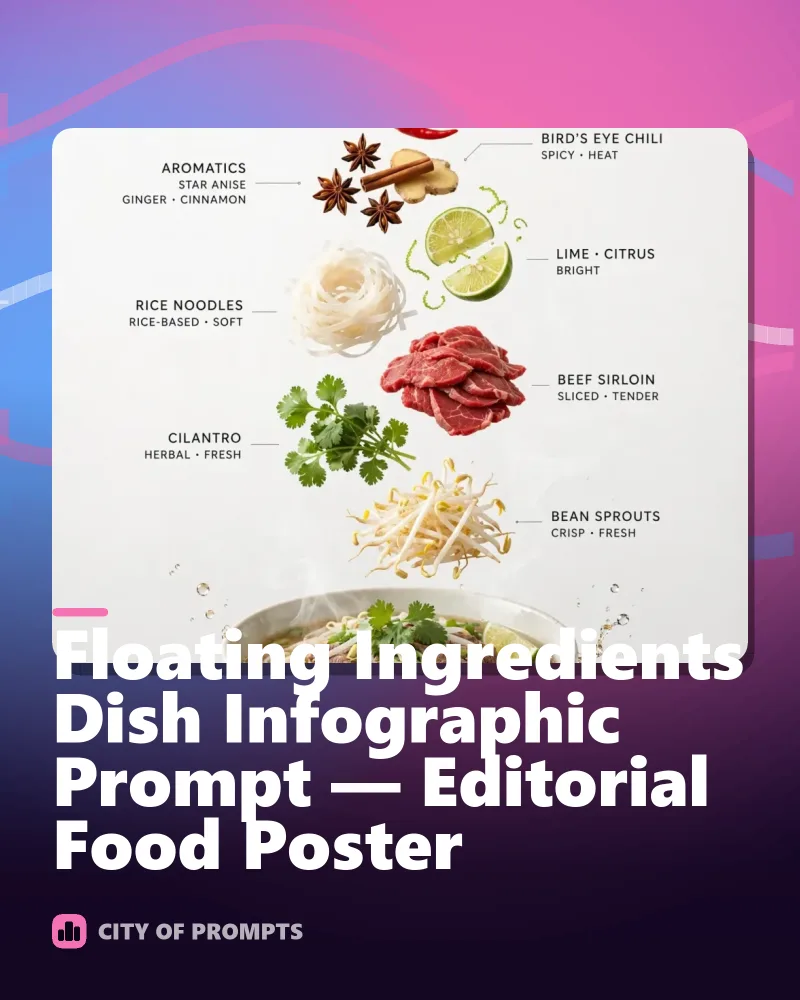 Cover image for Floating Ingredients Dish Infographic Prompt — Editorial Food Poster