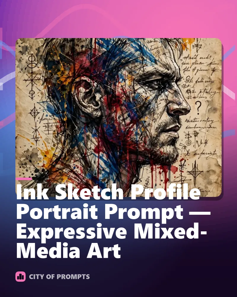 Cover image for Ink Sketch Profile Portrait Prompt — Expressive Mixed-Media Art