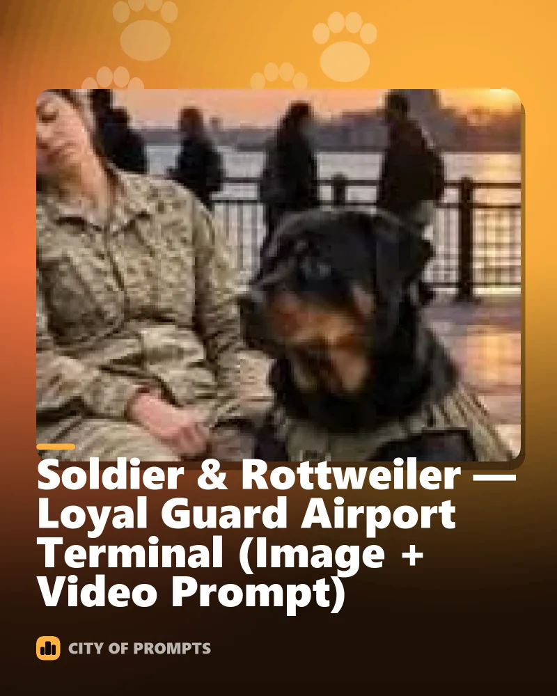 Cover image for Soldier & Rottweiler — Loyal Guard Airport Terminal (Image + Video Prompt)