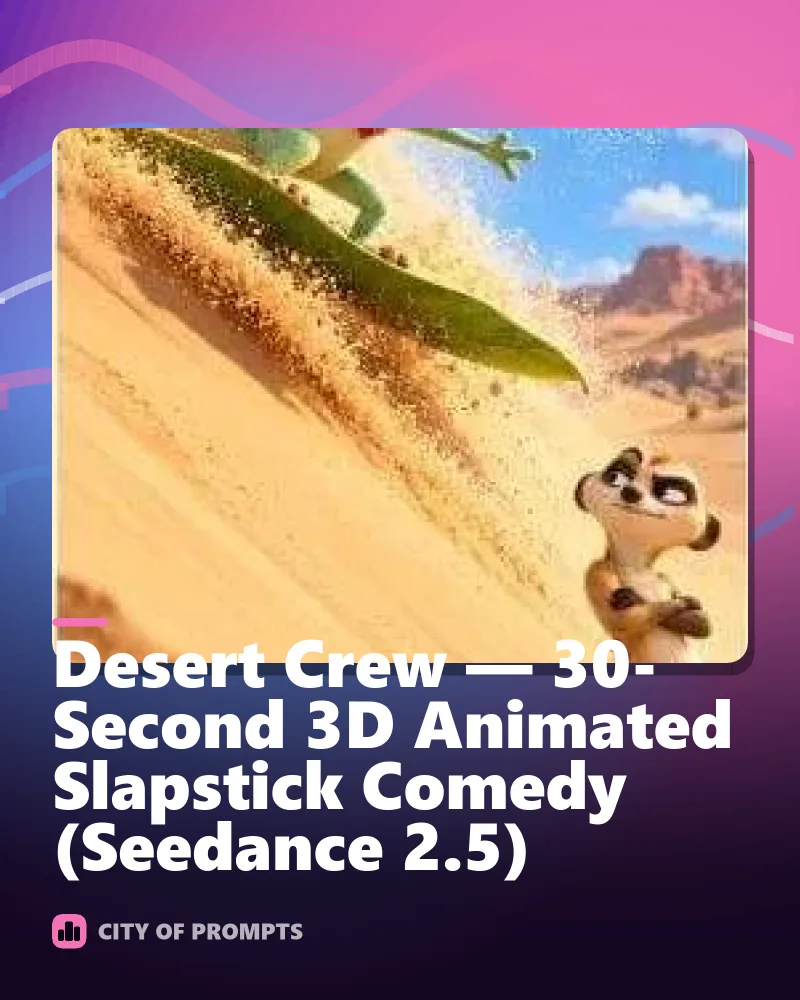 Cover image for Desert Crew — 30-Second 3D Animated Slapstick Comedy (Seedance 2.5)