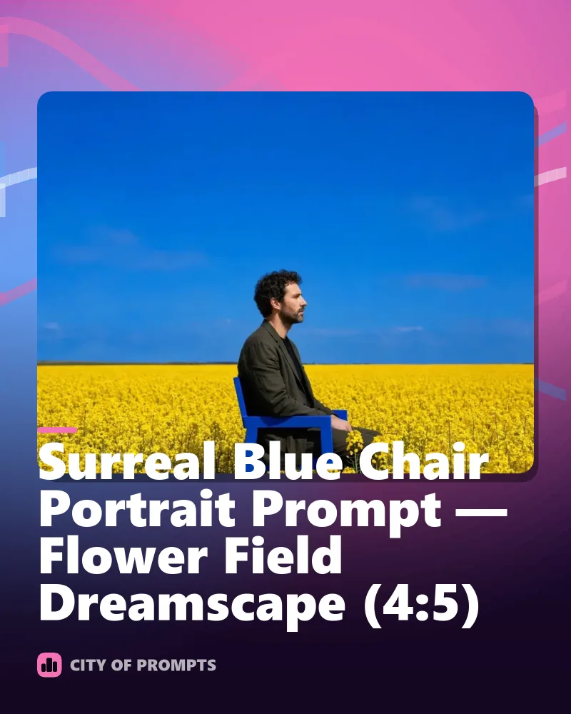 Cover image for Surreal Blue Chair Portrait Prompt — Flower Field Dreamscape (4:5)